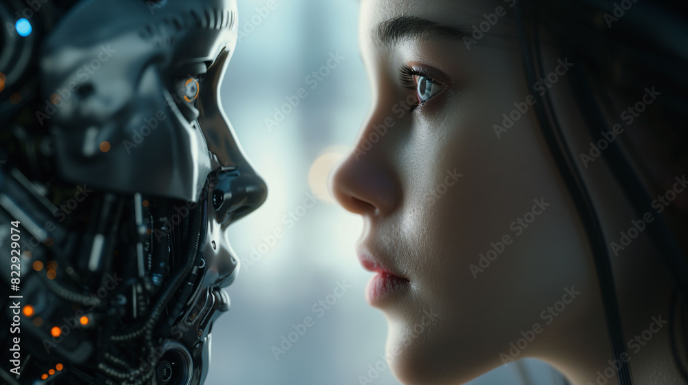 Human vs. AI: Intense Face-off Between Woman and Sentient Machine Human vs. AI: Intense Face-off Between Woman and Sentient Machine