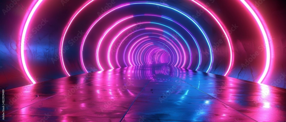 Create a seamless VJ loop of a retro futuristic tunnel with glowing neon rings lights Create a seamless VJ loop of a retro futuristic tunnel with glowing neon rings lights