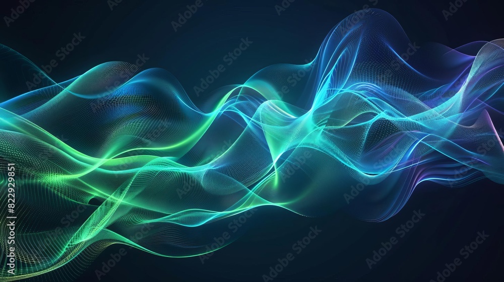 Create a seamless looping animation of glowing blue and green light waves flowing and undulating against a dark background Create a seamless looping animation of glowing blue and green light waves flowing and undulating against a dark background
