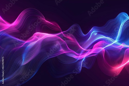 Create a seamless looping animation of a glowing neon light wave flowing and undulating in 3D space