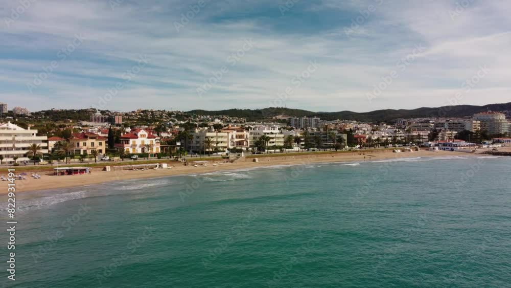 Charming coastal city of Sitges, Spain with beach and scenic Mediterranean views Charming coastal city of Sitges, Spain with beach and scenic Mediterranean views