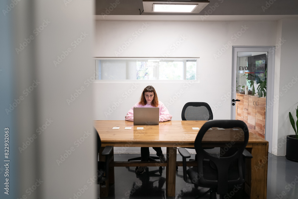 Businesswoman Using Computer in Modern Office. Stylish Beautiful Manager Smiling. Happy Beautiful Worker. Businesswoman Using Computer in Modern Office. Stylish Beautiful Manager Smiling. Happy Beautiful Worker.