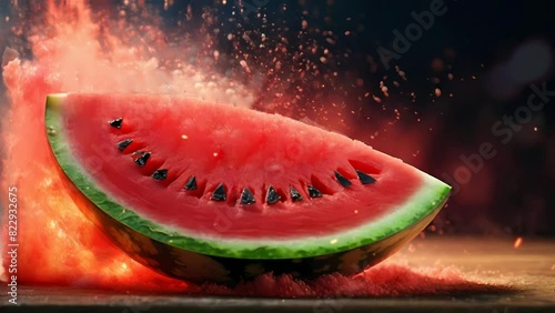 slice of watermelon on fire, seamless looping video animated background photo
