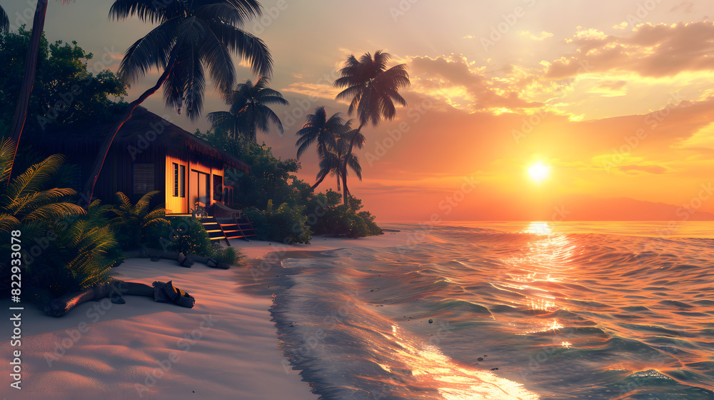 Fototapeta premium Dream getaway Resort. Well-being background with Serene Sunset Beach.
