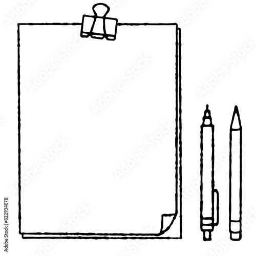 手描きのかわいいノートイラストセット（モノクロ）