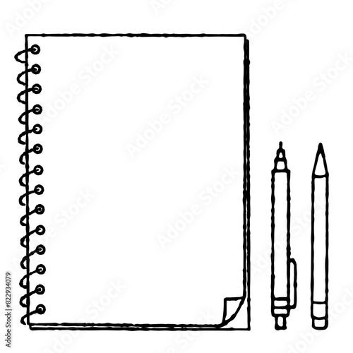 手描きのかわいいノートイラストセット（モノクロ）