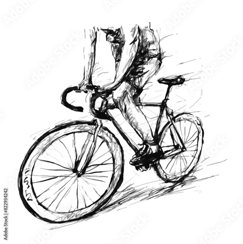 Drawing art lines of a man riding the fixed gear bicycle on street © arnontphoto