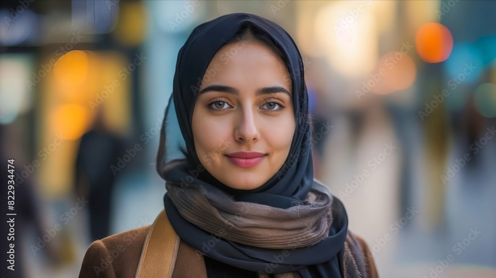 A woman wearing a hijab in a city. A woman wearing a hijab in a city.