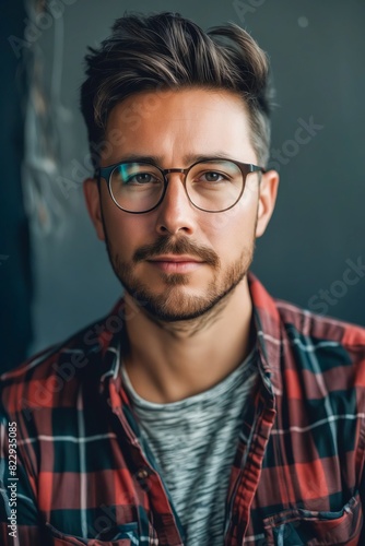 A man with glasses and plaid shirt.