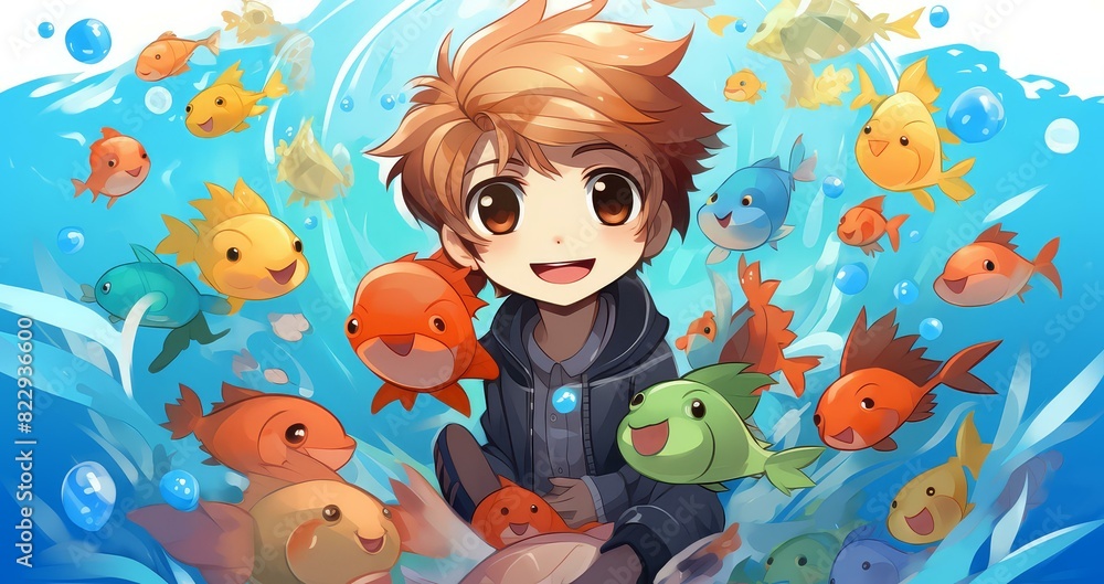 Chibistyle sea scene, vivid colors in a playful, cartoony digital art. Chibistyle sea scene, vivid colors in a playful, cartoony digital art.