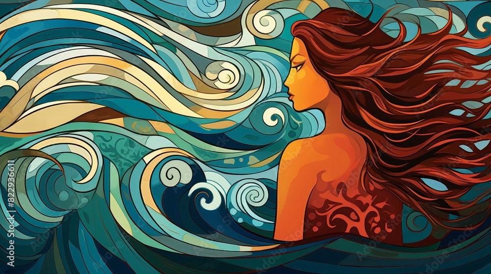 Fototapeta premium Chibistyle sea scene, vivid colors in a playful, cartoony digital art.