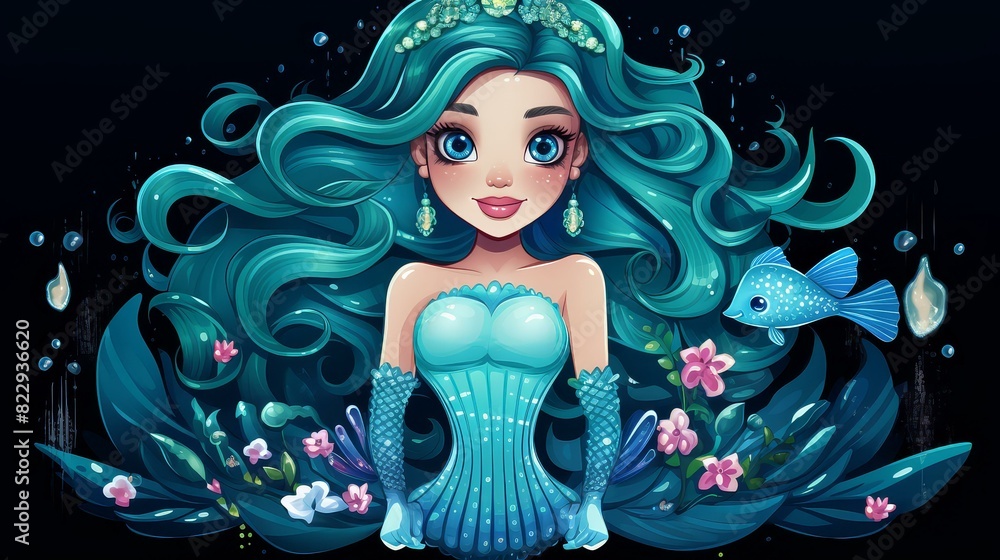 Chibistyle sea scene, vivid colors in a playful, cartoony digital art.
