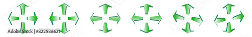 arrows 3d green icon. arrow sign three-dimensional shape with left, righ, up, and down direction. isolated on light white background. thin wing with gradient style and narrow on tail