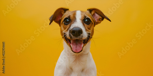 Jack Russell Terrier isolated on yellow background photo