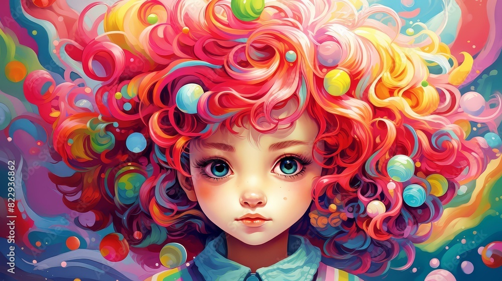 Chibistyle art with wavy lines, vivid colors in a cartoony, stylized digital format.