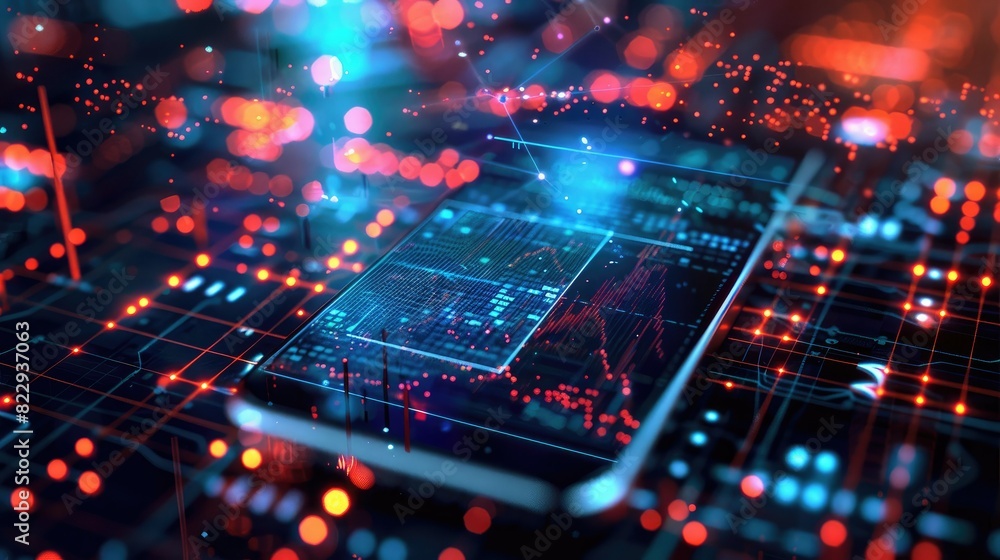 Overhead perspective of a smartphone displaying a scatter plot, visualizing data points and correlations Overhead perspective of a smartphone displaying a scatter plot, visualizing data points and correlations