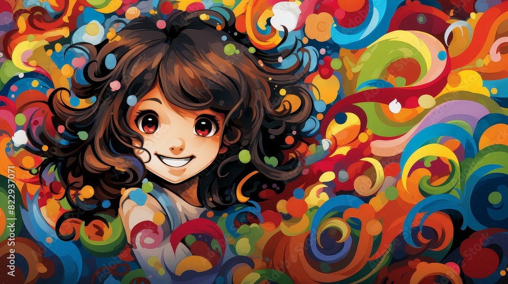 Chibistyle art with wavy lines, vivid colors in a cartoony, stylized digital format. Chibistyle art with wavy lines, vivid colors in a cartoony, stylized digital format.