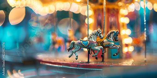 Whimsical ride nostalgic charm enchanting equines carousel magic rhythmic carousel amusement park delight carousel enchantment colorful carousel spinning merrily in a summer carnival, with delighted c photo