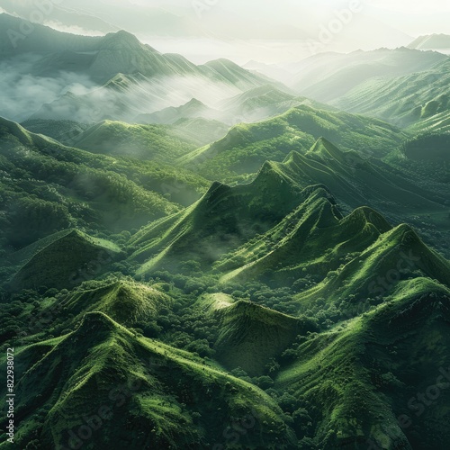 Stunning high-angle shot of mountains covered in lush greenery