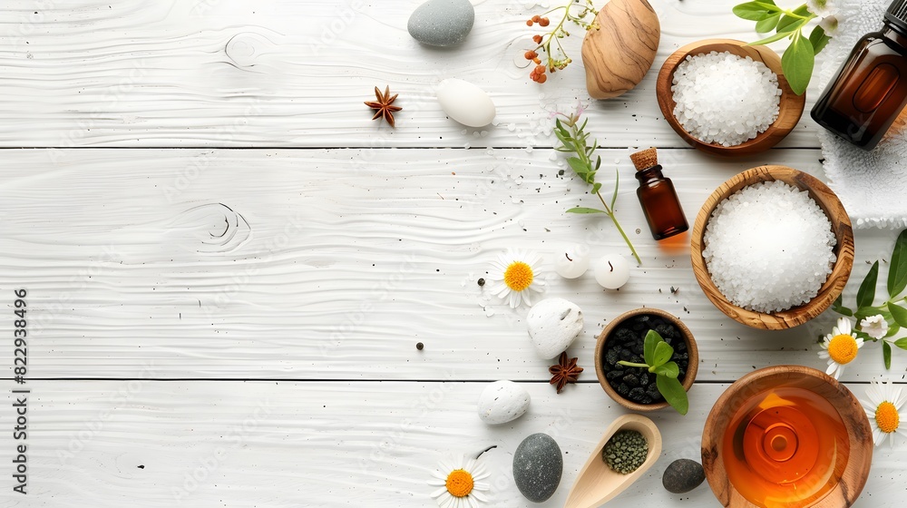 Cosmetic bottle containers, skin cream with flowers. Natural beauty and spa concept, Top view on white wood table background. Cosmetic bottle containers, skin cream with flowers. Natural beauty and spa concept, Top view on white wood table background.