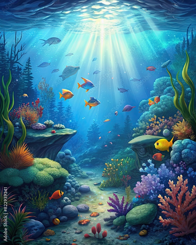 Fototapeta premium underwater scenery with fish wallpaper