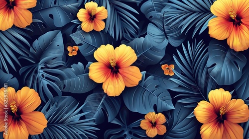 Wallpaper Mural Simplicity in Bloom: Summer Tropical Floral Pattern Torontodigital.ca