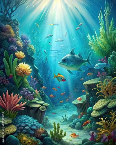 underwater scenery with fish wallpaper