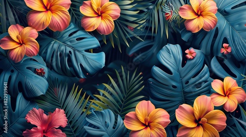 Wallpaper Mural Simplicity in Bloom: Summer Tropical Floral Pattern Torontodigital.ca