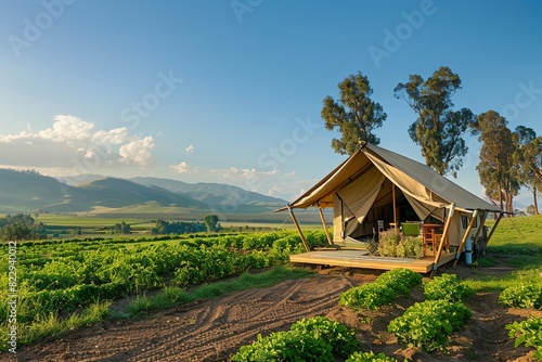Luxury tents set up on organic farms, offering guests the opportunity to Luxury tents set up on organic farms, glamping camping © Mari