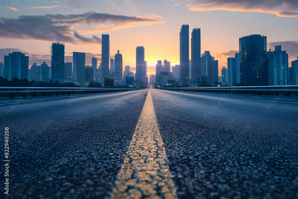 asphalt highway road and city skyline background asphalt highway road and city skyline background