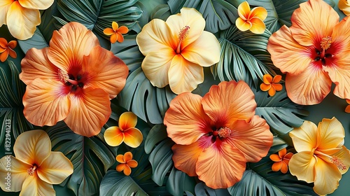 Wallpaper Mural Tropical Zen: Simplistic Seamless Floral Pattern Torontodigital.ca