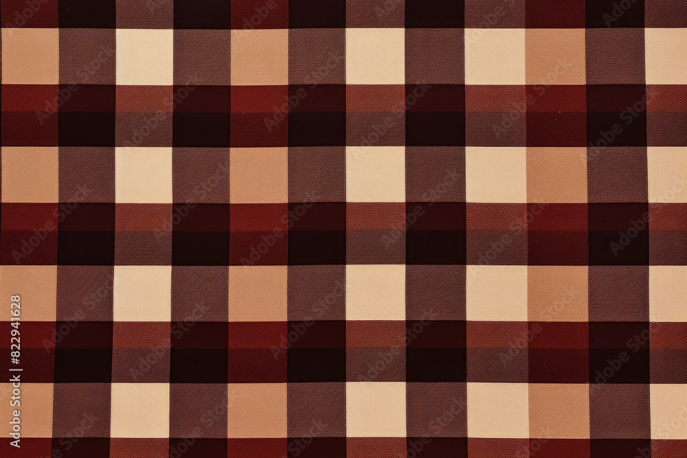 Brown and white checkered fabric with red stripe. Brown and white checkered fabric with red stripe.