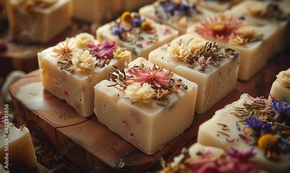 Soap Bars with Dried Flowers and Herbs High-Angle
