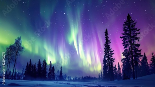 northern lights across starry sky casting otherworldly glow over frozen landscape © Yash