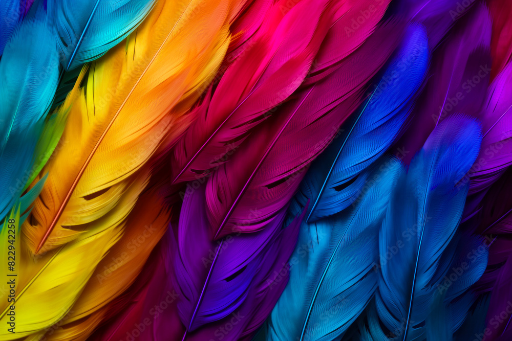 Multicolored background of feathers with black background. Multicolored background of feathers with black background.