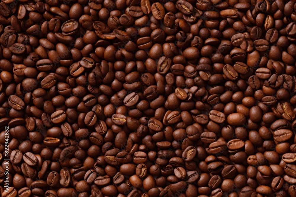 Fototapeta premium Seamless pattern with close up coffee beans, horizontal banner with endless texture. Aroma beverage.