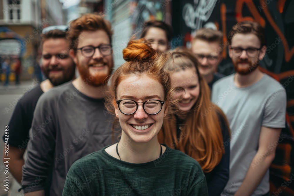 Portrait of a group of young people with red hair and glasses Portrait of a group of young people with red hair and glasses