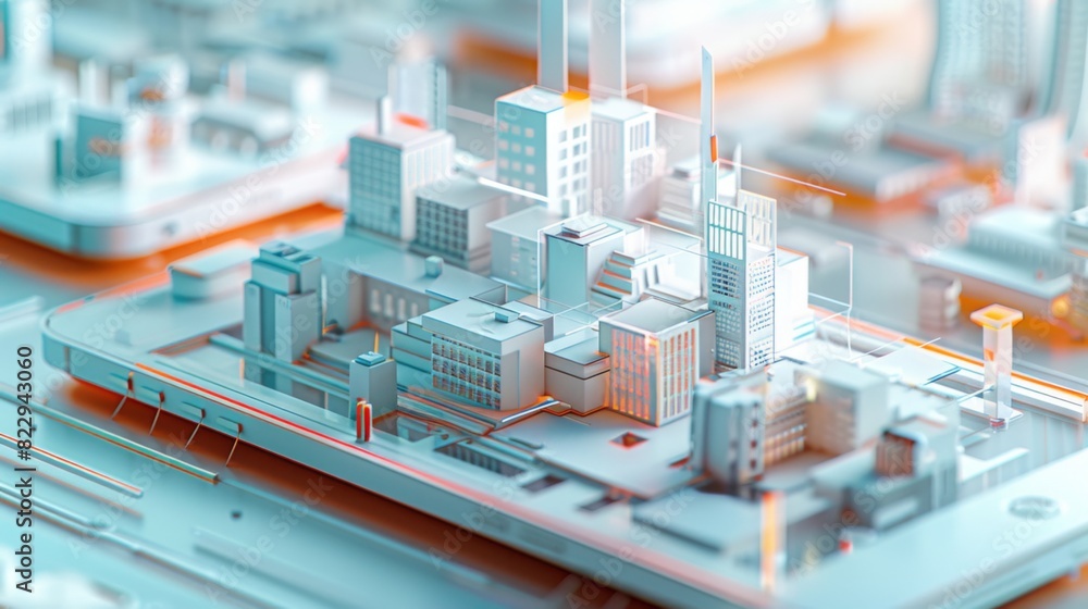 Hyper Realistic 3D Smart Cityscape Emerging from smart device Screen, Futuristic concept
