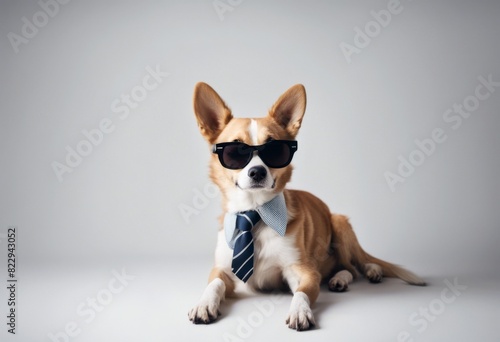 dog background white concept cute with sunglasses tie usa holiday
