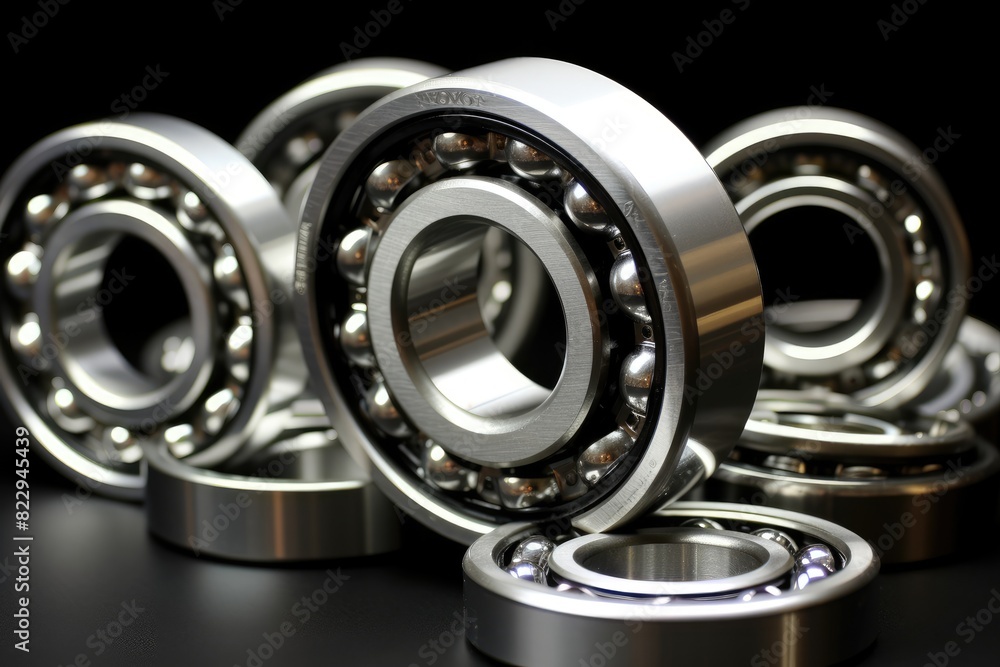 Precision ball bearings on a black surface Precision ball bearings on a black surface