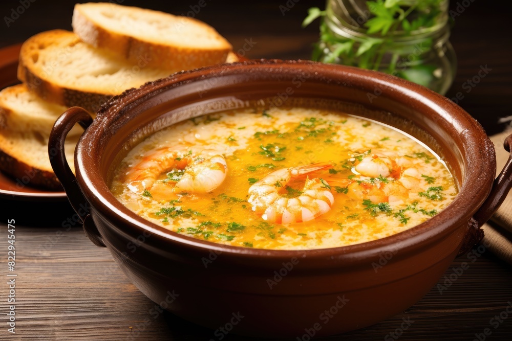 Shrimp soup with tomatoes and herbs