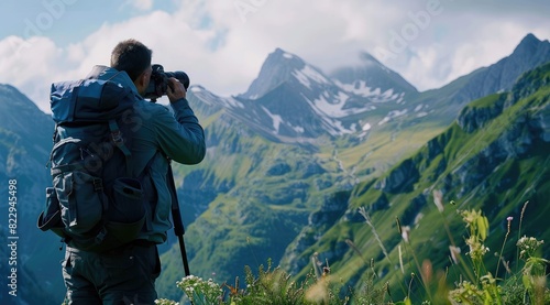 Photographer capturing mountain landscape