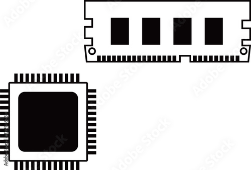 シンプルなCPUとRAMのアイコン素材セット