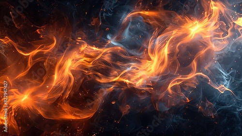 Abstract fire pattern with vibrant, swirling flames photo