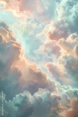 Ethereal cloud background with soft, glowing edges and a dreamy, pastel color palette © Piyapan