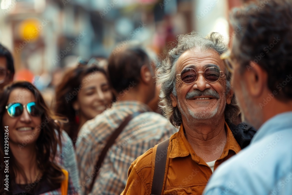 Portrait of an elderly man with a beard and glasses on a city street. Portrait of an elderly man with a beard and glasses on a city street.