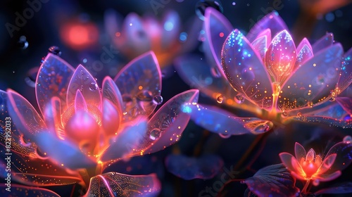 Bioluminescent plants, glowing in the dark, advanced biotechnology, vibrant colors, futuristic design, high resolution