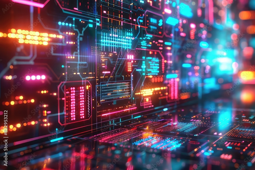 Blockchain smart contract, holographic display, digital signatures, advanced technology, vibrant colors, hightech, 3D rendering Blockchain smart contract, holographic display, digital signatures, advanced technology, vibrant colors, hightech, 3D rendering