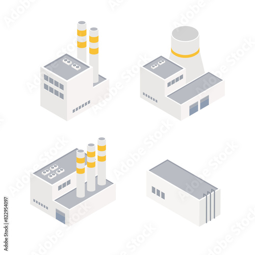 Isometric factories set. Factory buildings set.
