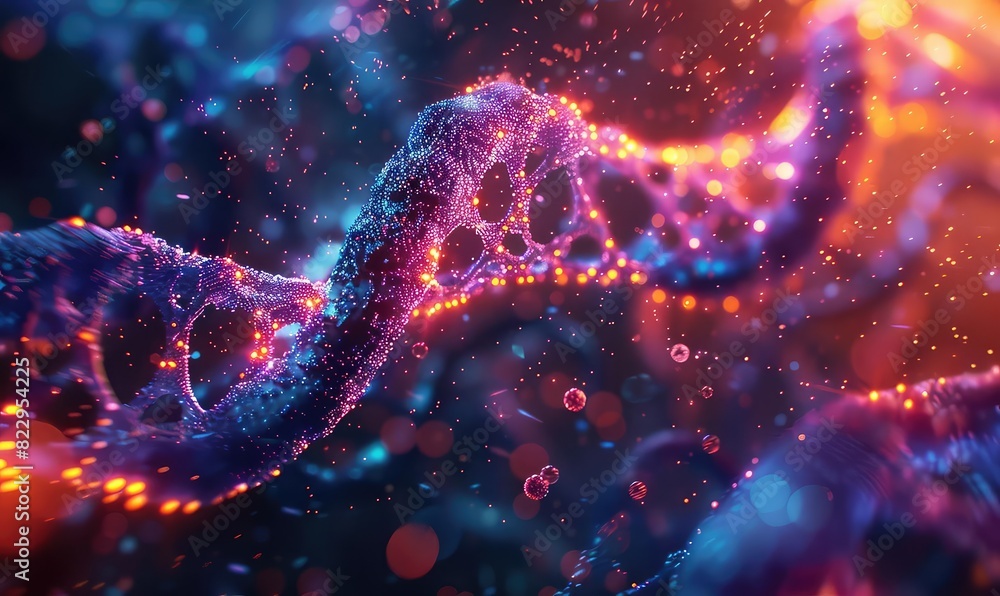 CRISPR gene editing, DNA strands, glowing neon lines, hightech lab, vibrant colors, detailed illustration CRISPR gene editing, DNA strands, glowing neon lines, hightech lab, vibrant colors, detailed illustration